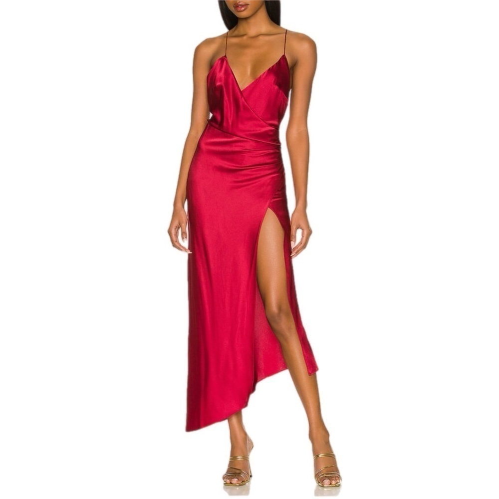 SER.O.YA Women’s Emma Silk Midi Dress Size Medium in Burgundy Revolve Shopbop